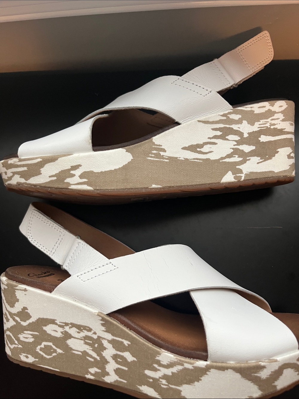 Clarks White Leather Cross-Strap Wedge Sandals - Picture 4 of 10